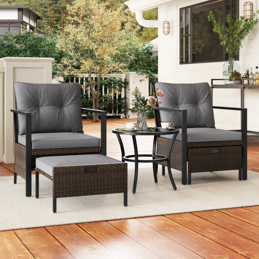 4 Piece Outdoor Furniture Set with Glass Topped Coffee Table-Gray