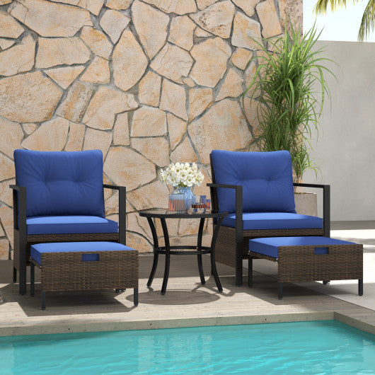 4 Piece Outdoor Furniture Set with Glass Topped Coffee Table-Navy