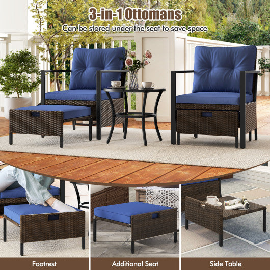 4 Piece Outdoor Furniture Set with Glass Topped Coffee Table-Navy