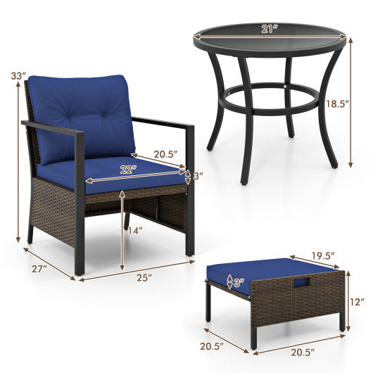 4 Piece Outdoor Furniture Set with Glass Topped Coffee Table-Navy