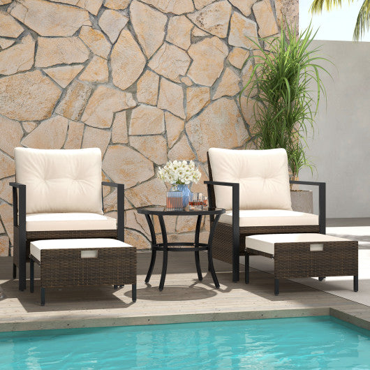 4 Piece Outdoor Furniture Set with Glass Topped Coffee Table-White