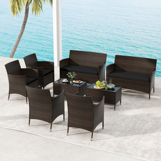 4 Pieces Rattan Sofa Set with Glass Table and Comfortable Wicker for Outdoor Patio-Black