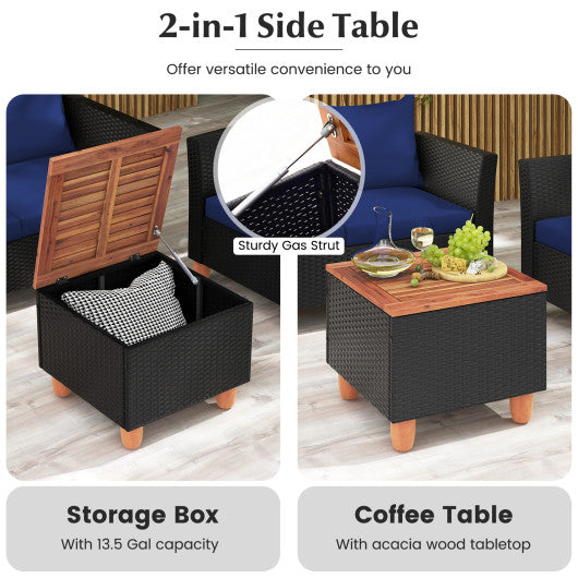 4 Pieces Outdoor Conversation Set with Storage Coffee Table-Navy