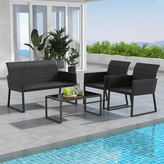 4 Pieces Outdoor Wicker Patio Furniture Set with Quick Dry Foam All Weather for Backyard
