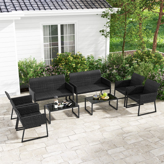 4 Pieces Outdoor Wicker Patio Furniture Set with Quick Dry Foam All Weather for Backyard