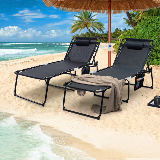 4 Position Folding Lounge Chaise with Adjustable Backrest and Footrest-Black