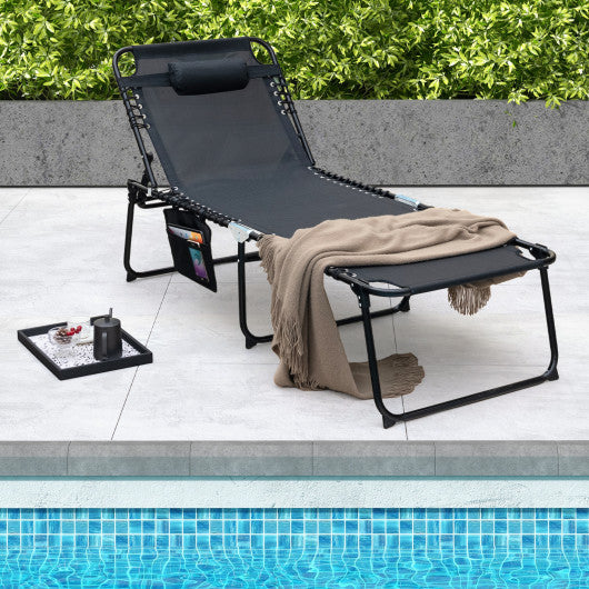 4 Position Folding Lounge Chaise with Adjustable Backrest and Footrest-Black