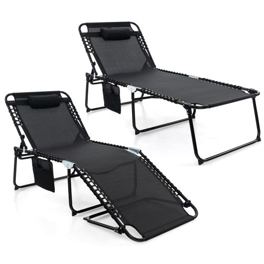 4 Position Folding Lounge Chaise with Adjustable Backrest and Footrest-Black