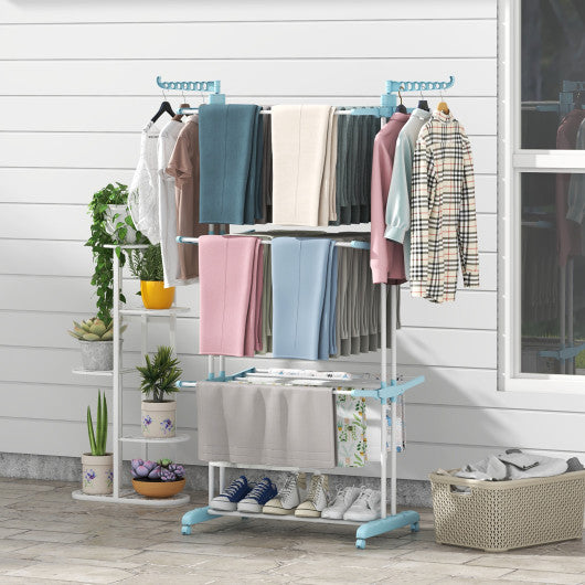 4-tier Clothes Drying Rack with Rotatable Side Wings and Collapsible Shelves-Navy