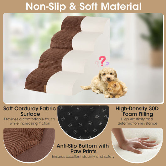 4-Tier Foam Non-Slip Dog Steps with Washable Zippered Cover-Brown