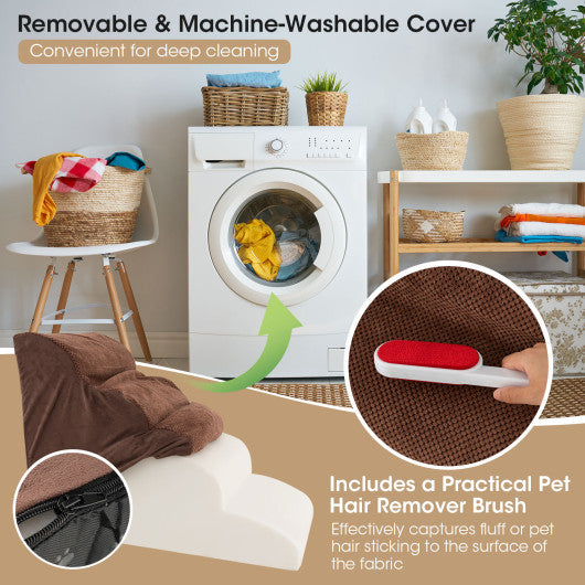 4-Tier Foam Non-Slip Dog Steps with Washable Zippered Cover-Brown