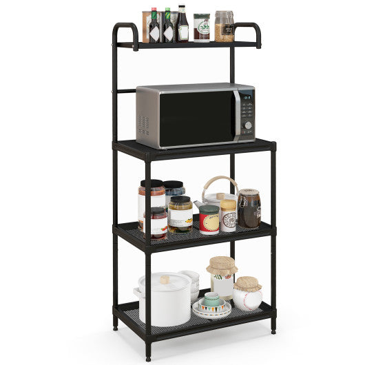 4-Tier Kitchen Microwave Storage Rack with Metal Shelves-Black
