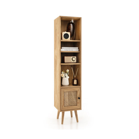 4 Tiers Rattan Storage Cabinet with Slim Design-Natural