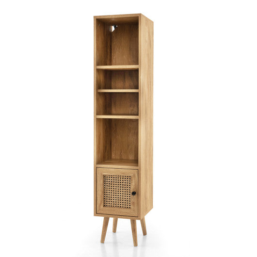 4 Tiers Rattan Storage Cabinet with Slim Design-Natural