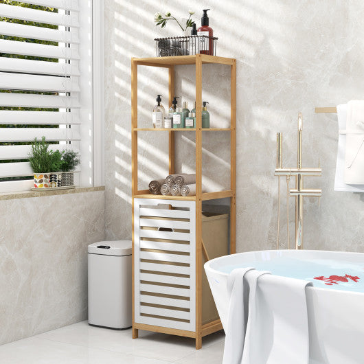 3-Tier Tilt-Out Laundry Hamper with Storage Shelves for Laundry Room-Natural and White