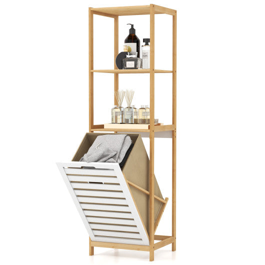 3-Tier Tilt-Out Laundry Hamper with Storage Shelves for Laundry Room-Natural and White