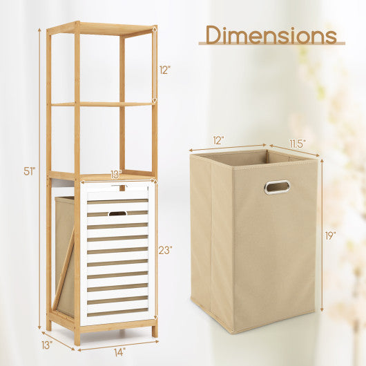 3-Tier Tilt-Out Laundry Hamper with Storage Shelves for Laundry Room-Natural and White