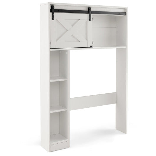 4-Tier Over The Toilet Storage Cabinet with Sliding Barn Door and Storage Shelves-White
