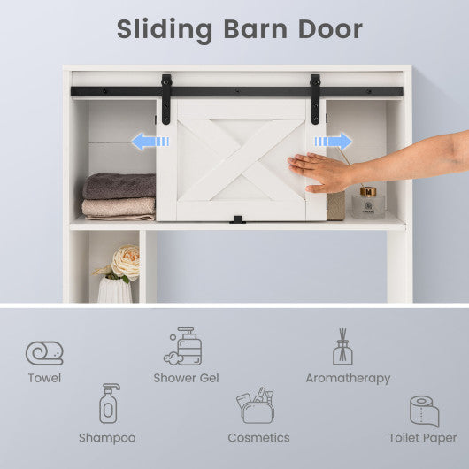 4-Tier Over The Toilet Storage Cabinet with Sliding Barn Door and Storage Shelves-White
