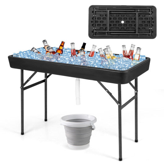 4 Feet Plastic Party Ice Folding Table with Matching Skirt-Black