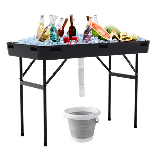 4 Feet Plastic Party Ice Folding Table with Matching Skirt-Black