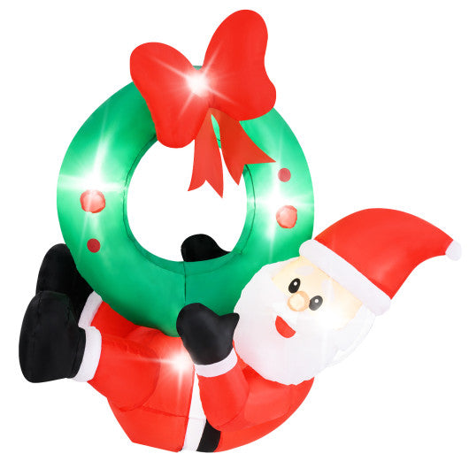 4 ft Inflatable Santa Claus Wreath with Red Bow and 5 LED Lights
