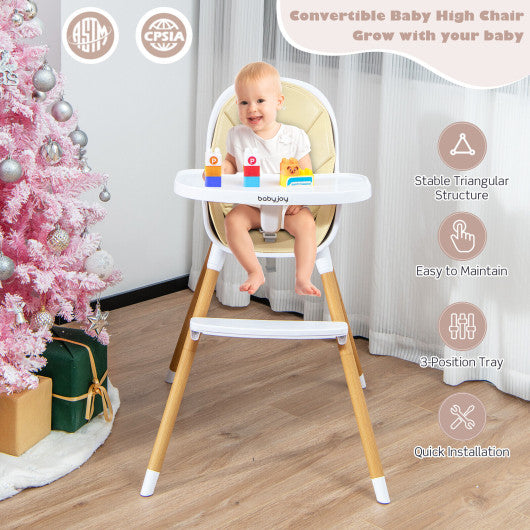 4-in-1 Convertible Baby High Chair Infant Feeding Chair with Adjustable Tray-Beige