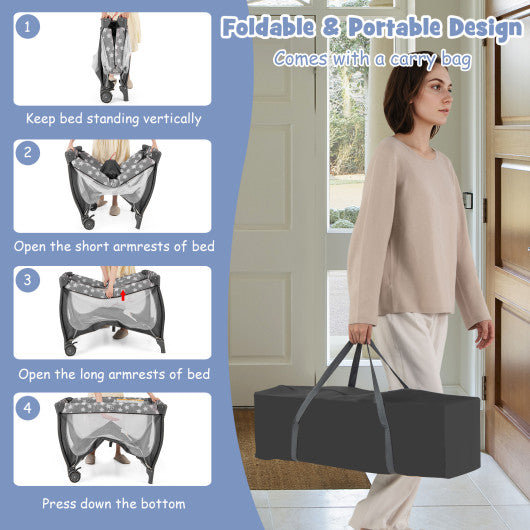 4 in 1 Portable Baby Nursery Center with Net and Music Box-Gray