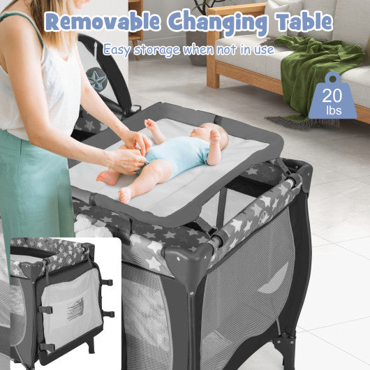 4 in 1 Portable Baby Nursery Center with Net and Music Box-Gray