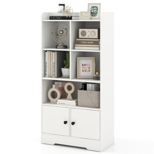 4 Tiers Bookshelf with 4 Cubes Display Shelf and 2 Doors-White