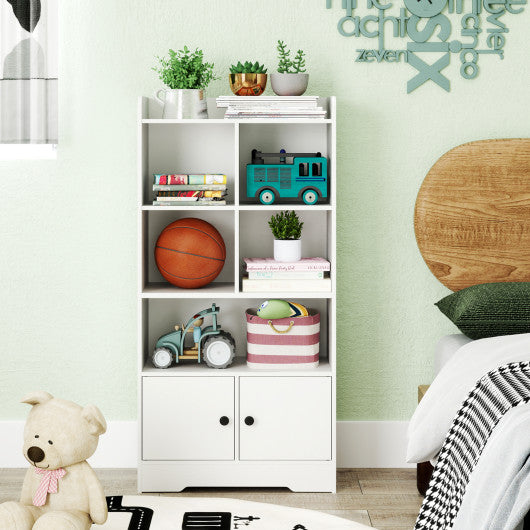 4 Tiers Bookshelf with 4 Cubes Display Shelf and 2 Doors-White