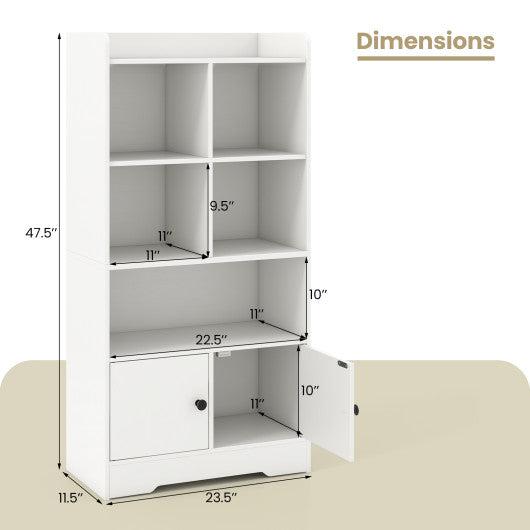 4 Tiers Bookshelf with 4 Cubes Display Shelf and 2 Doors-White