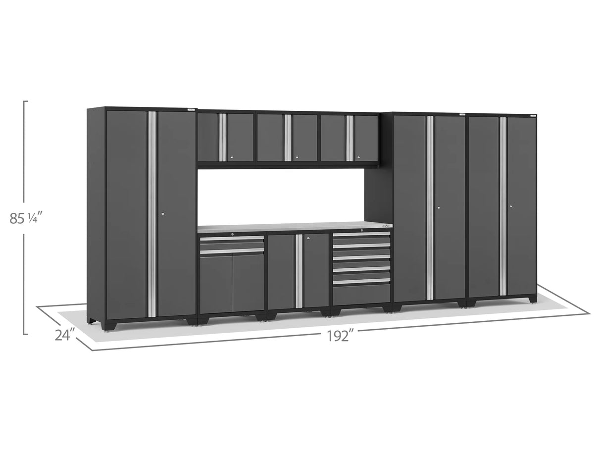 Pro Series 10 Piece Cabinet Set with Lockers, Tool Drawer Cabinet and 84 In. Worktop