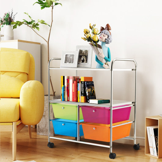 Mobile 4 Drawers Shelves Rolling Storage Cart Rack-Transparent Multicolor