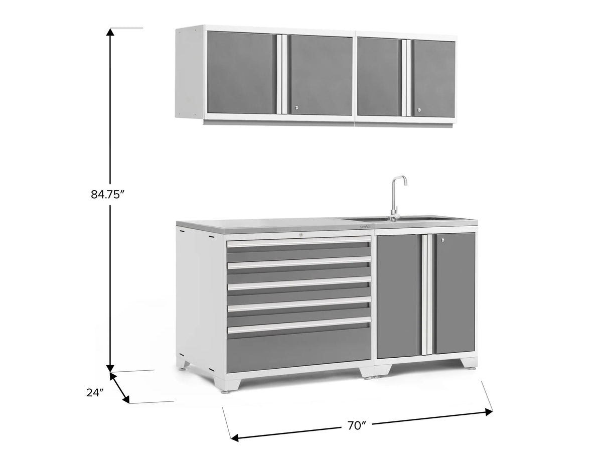 Pro Series 5 Piece Cabinet Set with Sink, Wall Cabinet, Tool Drawer, and Worktop