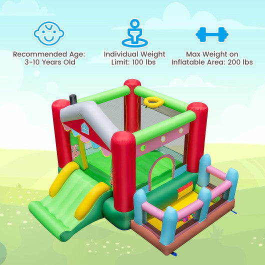 4-in-1 Inflatable Bounce House with Basketball Hoop and 480W Blower