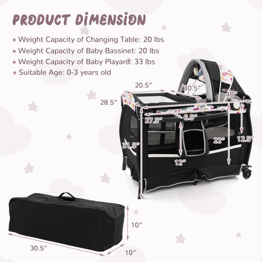 4 in 1 Portable Pack and Play Baby Nursery Center with Bassinet-Purple