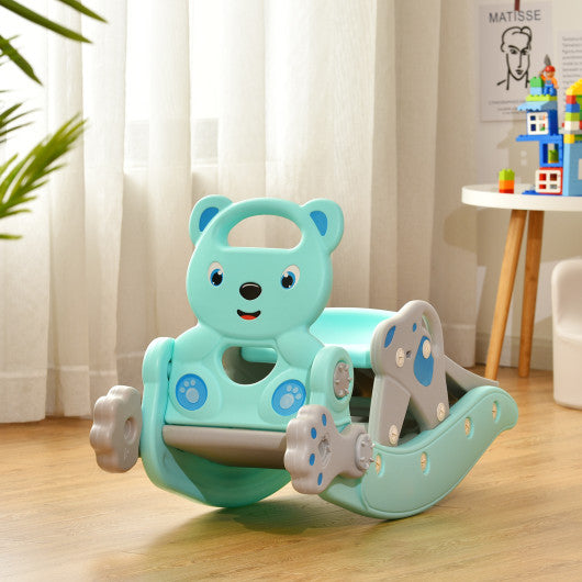 4-in-1 Toddler Slide and Rocking Horse Playset with Basketball Hoop-Blue