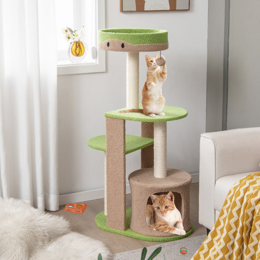 5-Tier Modern Cat Tree Tower for Indoor Cats with Sisal Scratching Posts-Green