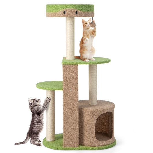 5-Tier Modern Cat Tree Tower for Indoor Cats with Sisal Scratching Posts-Green