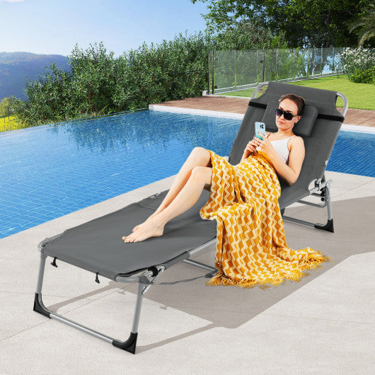 5-position Outdoor Folding Chaise Lounge Chair-Gray