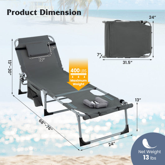 5-position Outdoor Folding Chaise Lounge Chair-Gray