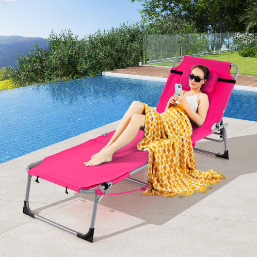5-position Outdoor Folding Chaise Lounge Chair-Pink
