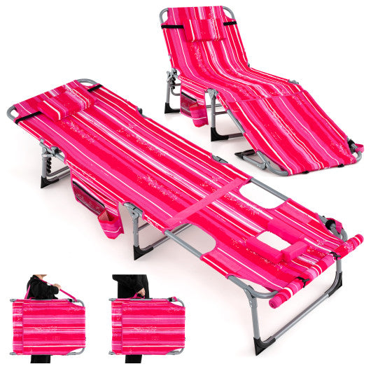 5-position Outdoor Folding Chaise Lounge Chair-Rose Red