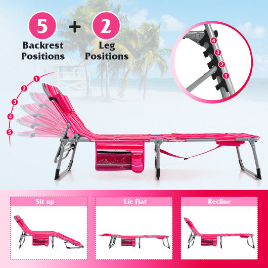 5-position Outdoor Folding Chaise Lounge Chair-Rose Red