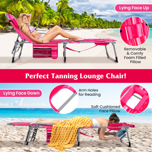 5-position Outdoor Folding Chaise Lounge Chair-Rose Red