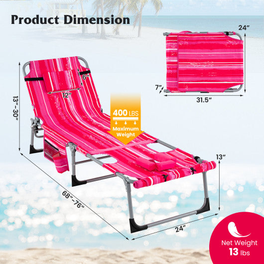5-position Outdoor Folding Chaise Lounge Chair-Rose Red