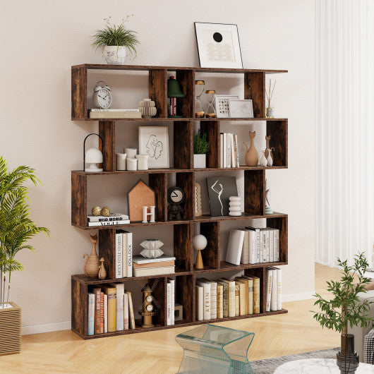 5-Tier Bookshelf with Anti-Toppling Device for Living Room Home Office-Rustic Brown