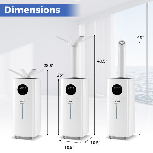 5.5Gal Humidifier with 360° Nozzles and Wheels for Large Room-White