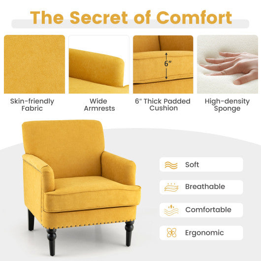 Modern Upholstered Padded Accent Chair with Rubber Wood Legs-Yellow